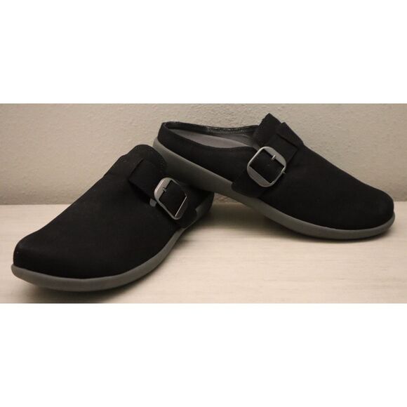 Revitalign A641021 Women's Sz 12D Black Solaire Orthotic Canvas Buckle Mules - Picture 1 of 13